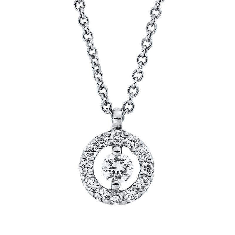 Collier 18 kt WG, mit ZÖ 41 cm + 39,5 cm, 13 Brill. 0,14 ct, TW-si