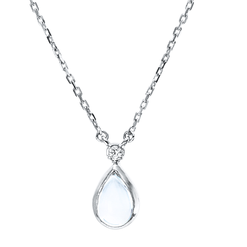 Collier 18 kt WG, mit ZÖ 42 cm, 1 Brill. 0,01 ct, TW-si, 1 Topas 0,40 ct sky blue