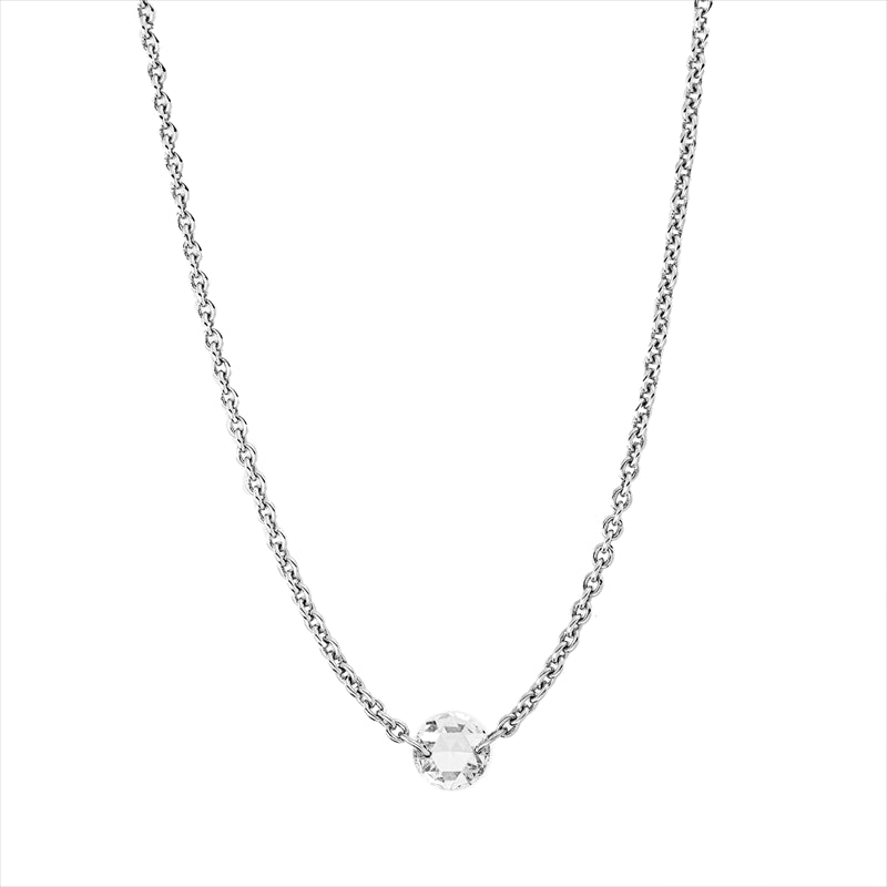 Collier 18 kt WG, mit ZÖ 43 cm, 1 Rosen-Schl 0,12 ct, TW-vsi