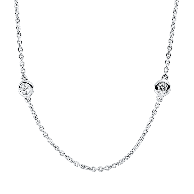 Collier 18 kt WG, mit ZÖ 40 cm + 43 cm, 9 Brill. 0,28 ct, W-si