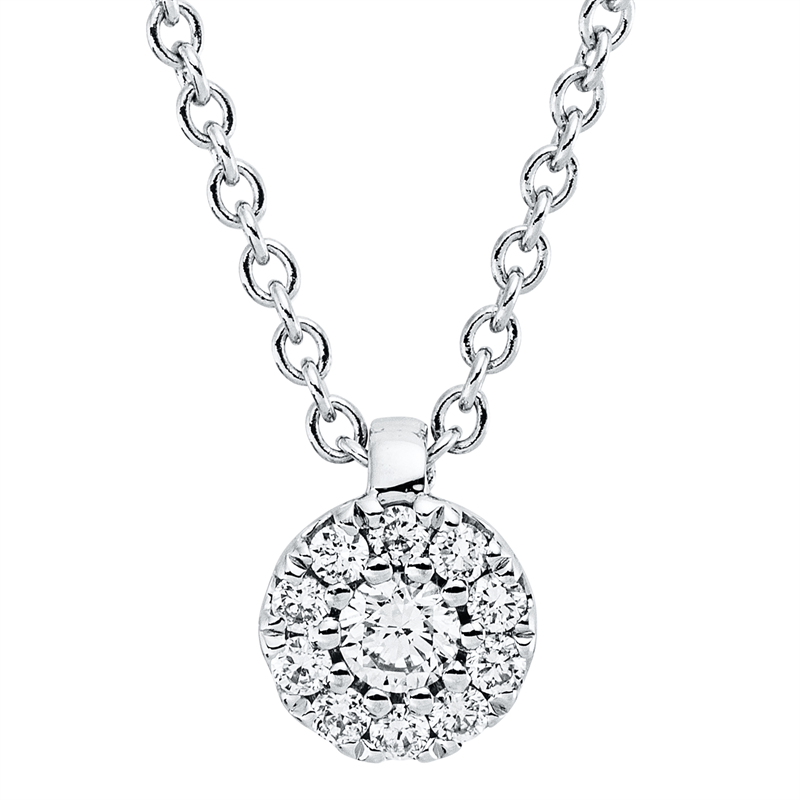 Collier 18 kt WG, mit ZÖ 42 cm, 1 Brill. 0,06 ct, TW-si, 10 Brill. 0,07 ct, TW-si