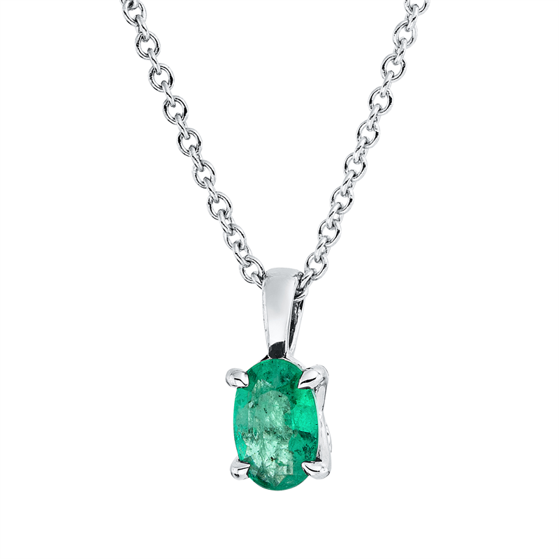 Collier 18 kt WG, mit ZÖ 42 cm, 1 Smaragd 0,40 ct grün