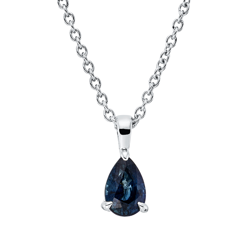 Collier 18 kt WG, mit ZÖ 42 cm, 1 Saphir 0,53 ct blau