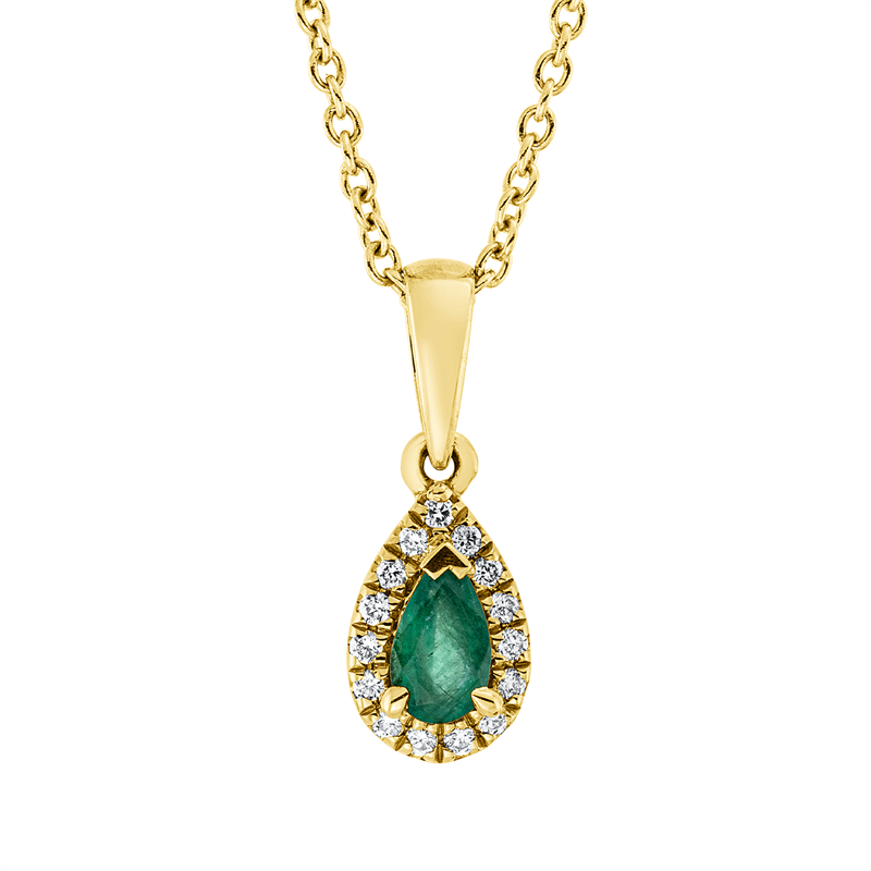 Collier 18 kt GG, mit ZÖ 42 cm, 15 Brill. 0,06 ct, TW-si, 1 Smaragd 0,20 ct grün