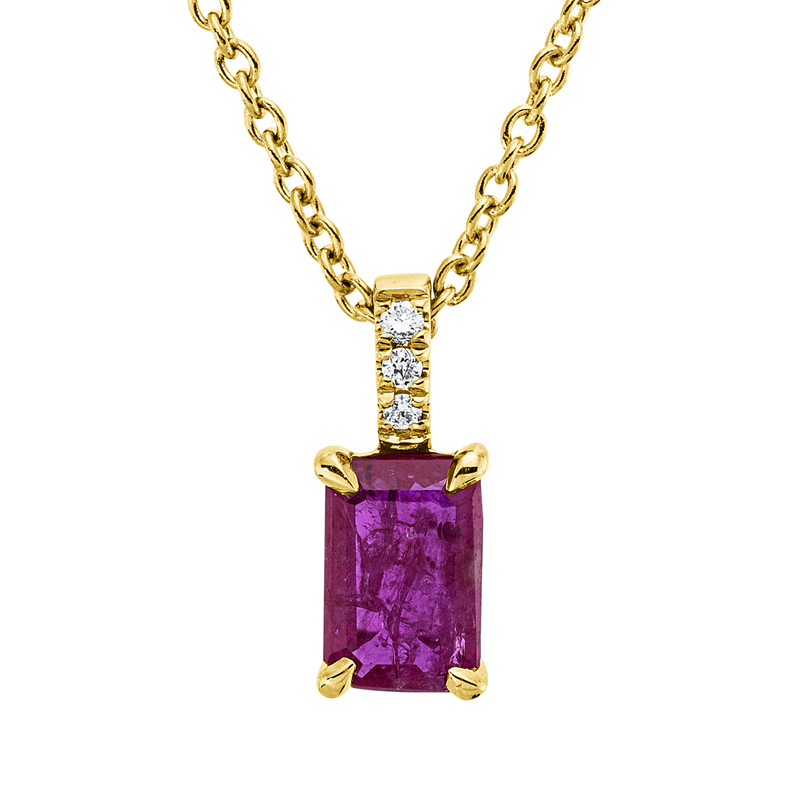 Collier 18 kt GG, mit ZÖ 42 cm, 3 Brill. 0,02 ct, TW-si, 1 Rubin 0,63 ct rot