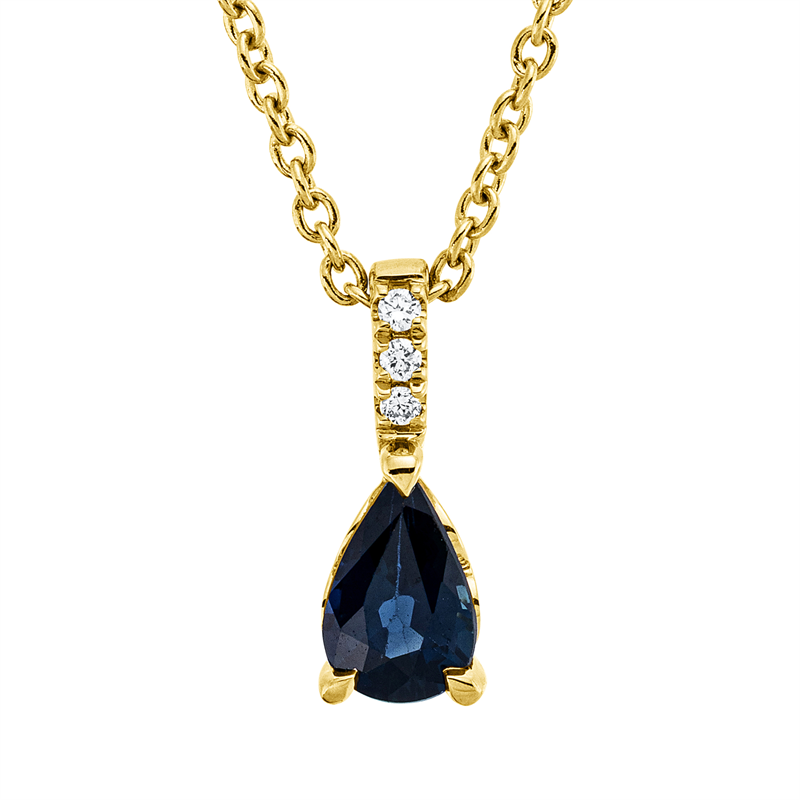 Collier 18 kt GG, mit ZÖ 42 cm, 3 Brill. 0,01 ct, TW-si, 1 Saphir 0,52 ct blau