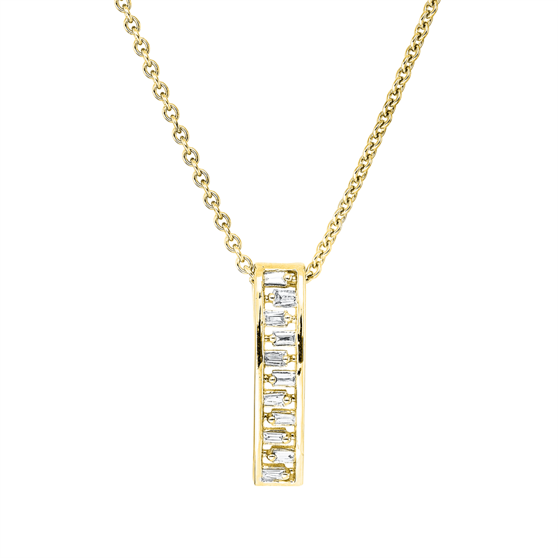 Collier 18 kt GG, Fassung rhodiniert, 11 Trap. 0,10 ct, TW-si