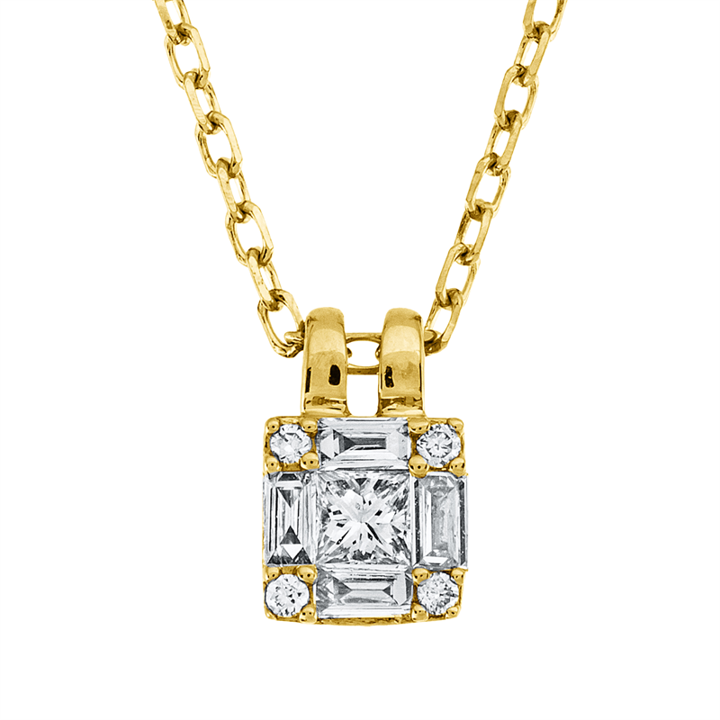 Collier 18 kt GG, mit ZÖ 40 cm, 4 Bag. 0,04 ct, TW-vsi, 1 Princ. 0,04 ct, TW-vsi, 4 Brill. 0,11 ct, TW-si