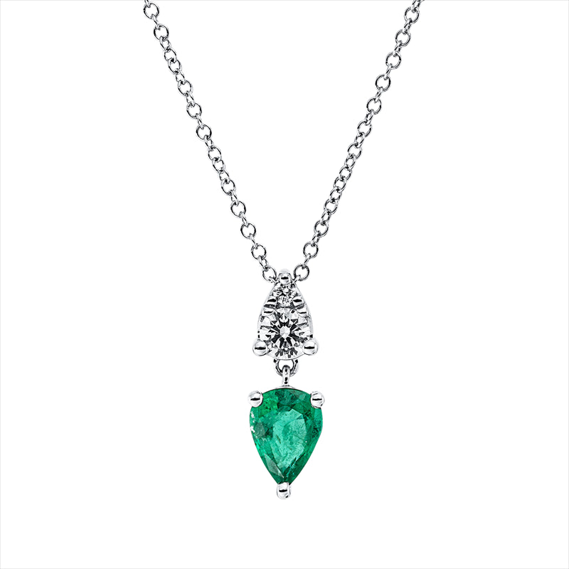 Collier 14 kt WG, 2 Brill. 0,18 ct, TW-si, 1 Smaragd 0,59 ct grün