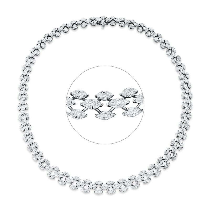 Collier 18 kt WG, 38 Nav. 5,61 ct, F-vsi, 51 Nav. 10,15 ct, F-vsi, 27 Nav. 6,73 ct, F-vsi, 13 Nav. 4,21 ct, F-vsi, 24 Nav. 2,22 ct, F-vsi