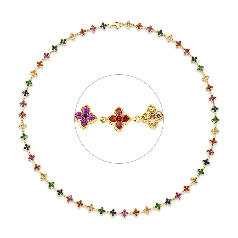 Collier 18 kt GG, 265 Saphire 8,02 ct multicolor