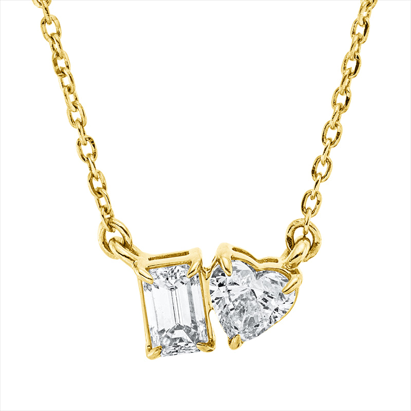 Collier 18 kt GG, mit ZÖ 40 cm + 43 cm, 1 Herzschl. 0,19 ct, TW-si, 1 Sm.schliff 0,19 ct, TW-si