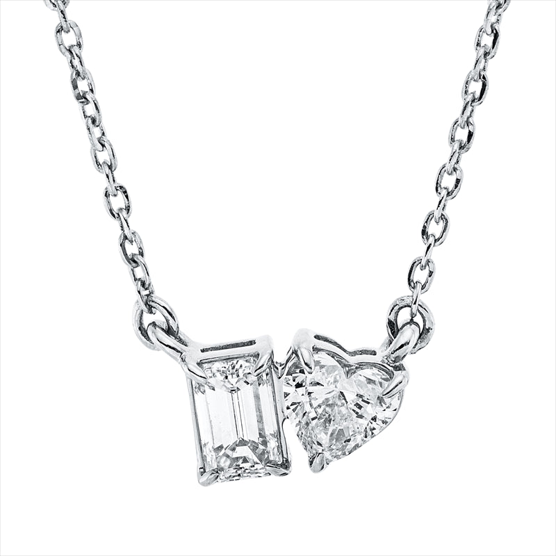 Collier 18 kt WG, mit ZÖ 40 cm + 43 cm, 1 Herzschl. 0,19 ct, TW-si, 1 Sm.schliff 0,19 ct, TW-si