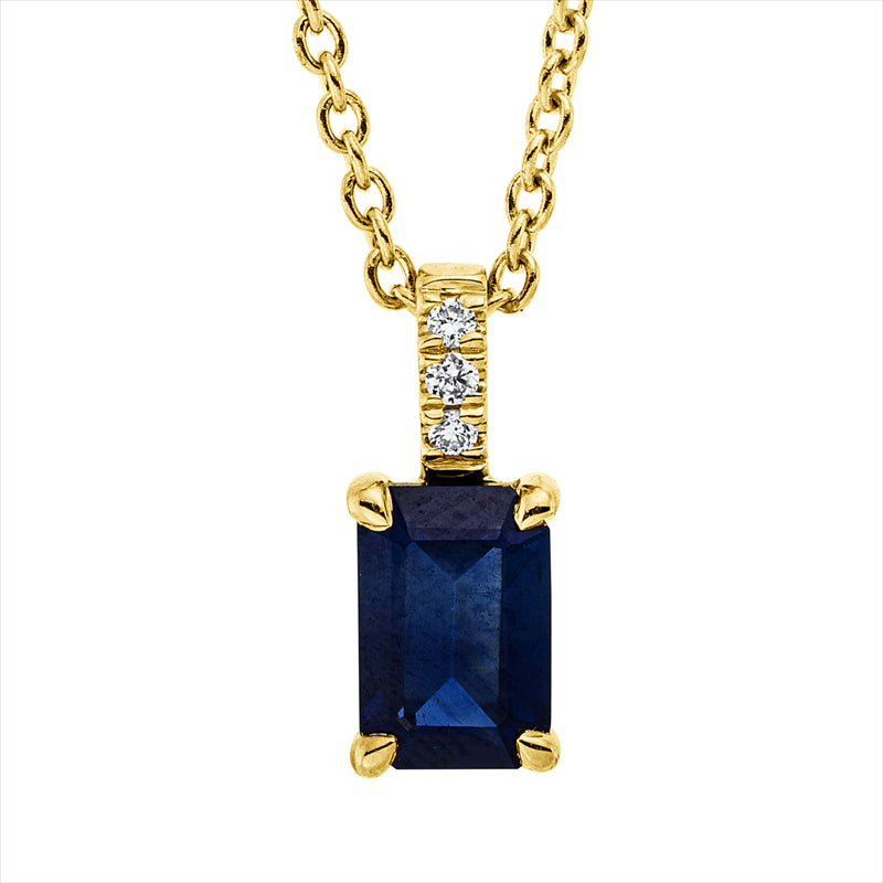 Collier 18 kt GG, mit ZÖ 42 cm, 3 Brill. 0,02 ct, TW-si, 1 Saphir 0,65 ct blau