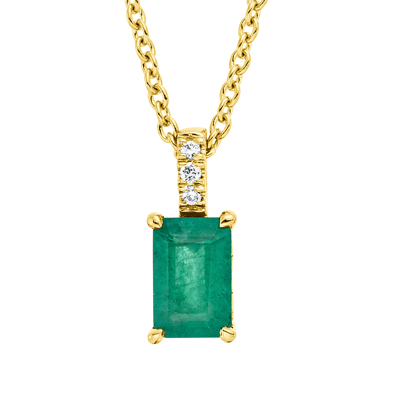 Collier 18 kt GG, mit ZÖ 42 cm, 3 Brill. 0,02 ct, TW-si, 1 Smaragd 0,57 ct grün