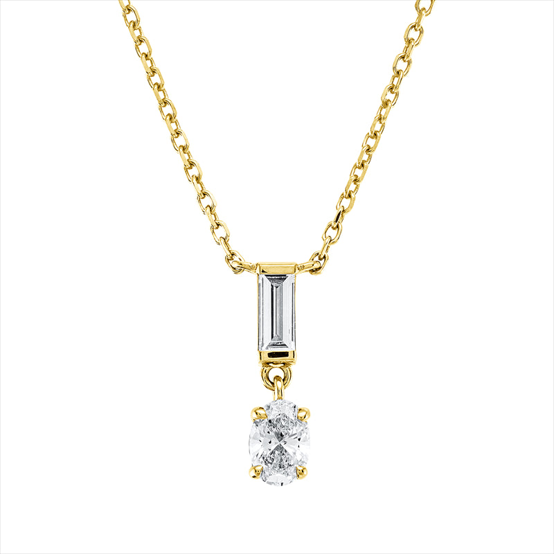 Collier 18 kt GG, mit ZÖ 42 cm, 1 Oval 0,23 ct, TW-si, 1 Bag. 0,10 ct, TW-si