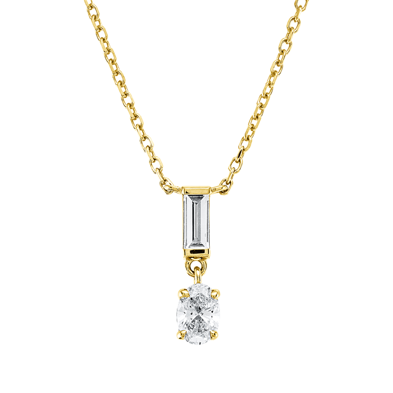 Collier 18 kt GG, mit ZÖ 42 cm, 1 Oval 0,19 ct, TW-si, 1 Bag. 0,11 ct, TW-si