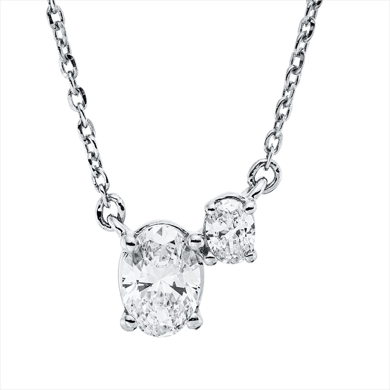 Collier 18 kt WG, mit ZÖ 40 cm + 43 cm, 2 Oval 0,36 ct, TW-si