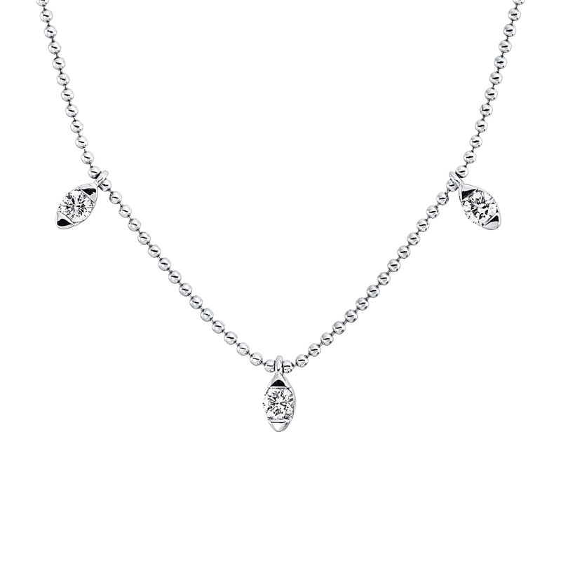 Collier 18 kt WG, mit ZÖ 38 cm + 41 cm, 5 Brill. 0,29 ct, TW-si