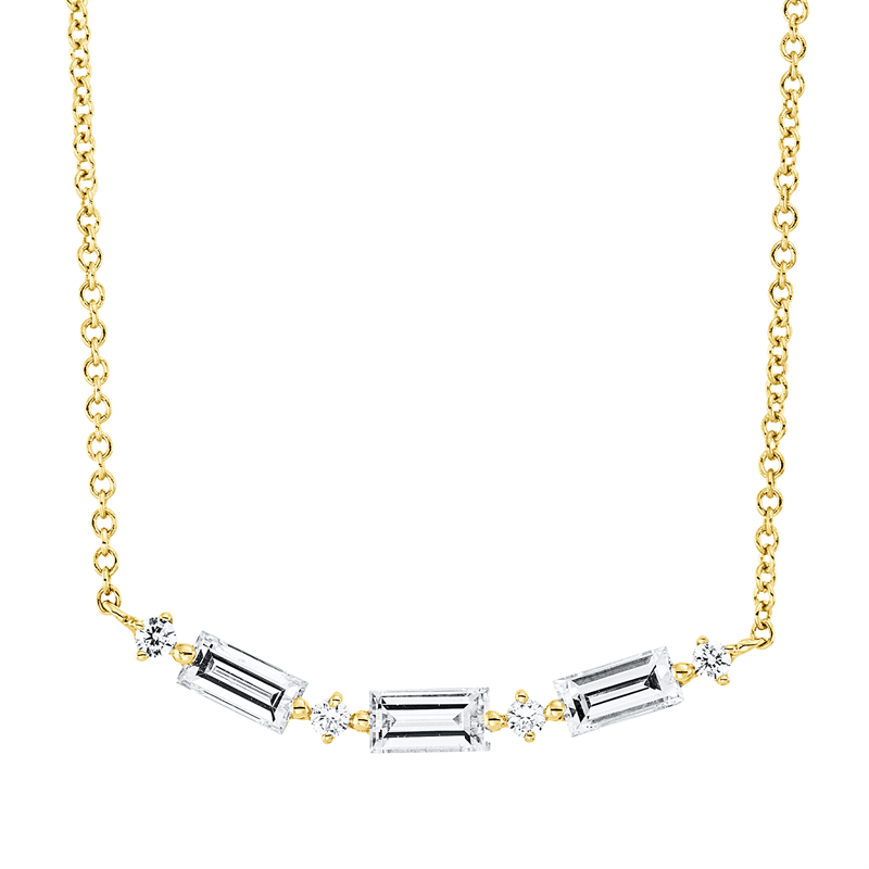 Collier 18 kt GG, mit ZÖ 40 cm + 43 cm, 3 Bag. 0,45 ct, TW-si, 4 Brill. 0,05 ct, TW-si