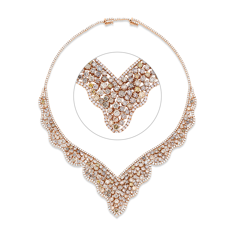 Collier 18 kt RG, extension ZÖ 40,5 cm, 395 Brill. 9,63 ct, TW-vsi/si, 160 Brill. 22,55 ct, fancy
