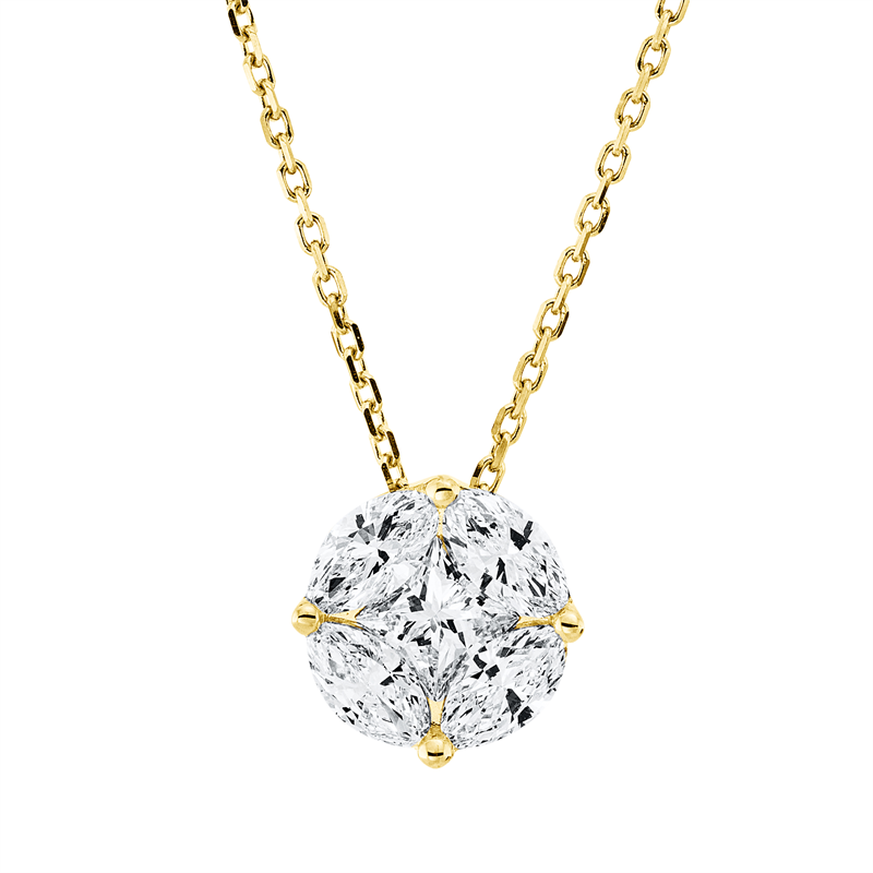 Collier 18 kt GG, mit ZÖ 40 cm, 1 Princ. 0,30 ct, TW-si, 4 Nav. 0,59 ct, TW-si
