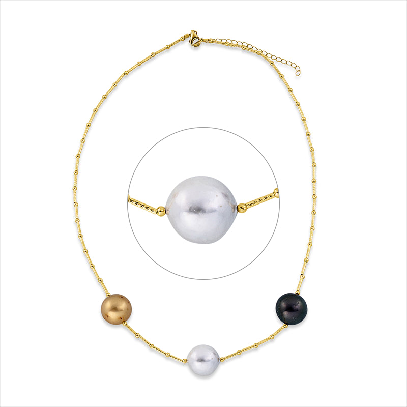 Collier 18 kt GG, mit ZÖ 40 cm, 1 SS gold 13 mm, 1 SS weiß 13 mm, 1 TA schwarz 13 mm