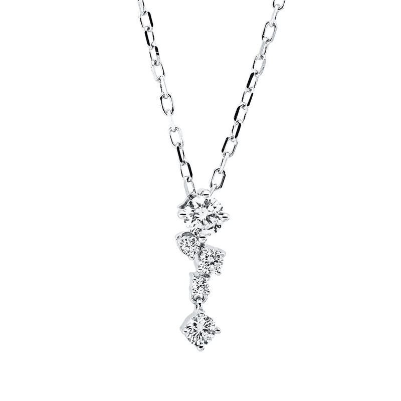 Collier 18 kt WG, ZÖ 40,6+43 cm, 1 Brill. 0,11 ct, TW-pi, 4 Brill. 0,11 ct, TW-pi