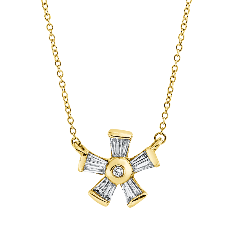 Collier 18 kt GG, mit ZÖ 40 cm, 10 Trap. 0,22 ct, TW-vsi, 1 Brill. 0,01 ct, TW-si