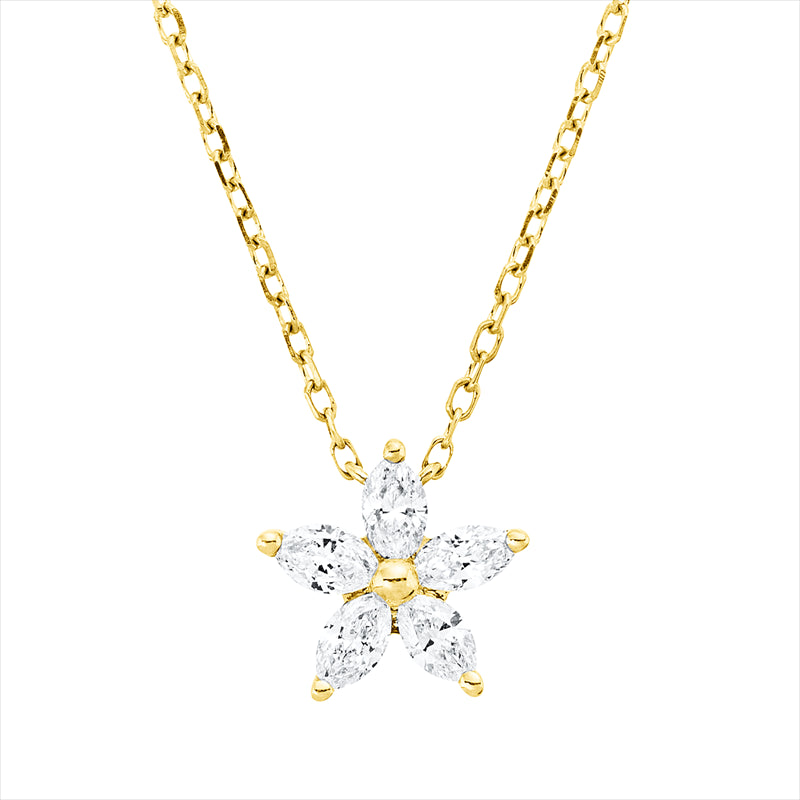 Collier 18 kt GG, mit ZÖ 40,6 cm, 5 Nav. 0,26 ct, TW-vsi