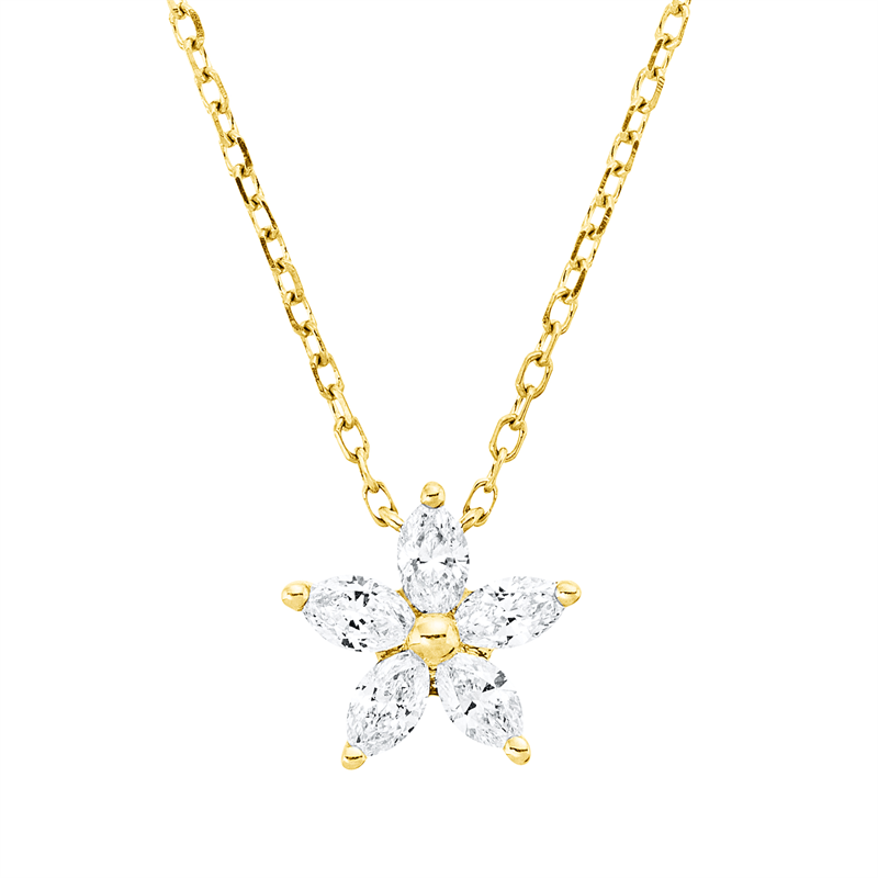 Collier 18 kt GG, mit ZÖ 40,6 cm, 5 Nav. 0,26 ct, TW-vsi