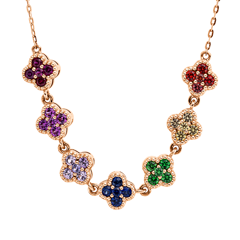 Collier 18 kt RG, mit ZÖ 40, cm,43,2cm, 35 Saphire 0,89 ct fancy
