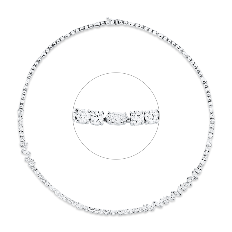 Collier 18 kt WG, 19 Nav. 2,76 ct, F-si, 9 Tropfen 2,25 ct, F-si, 35 Brill. 5,10 ct, F-si