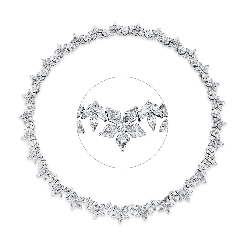 Collier 18 kt WG, 91 Nav. 7,08 ct, TW-vsi/si, 290 Tri.Sond. 14,20 ct, TW-vsi/si, 29 Brill. 0,54 ct, TW-si