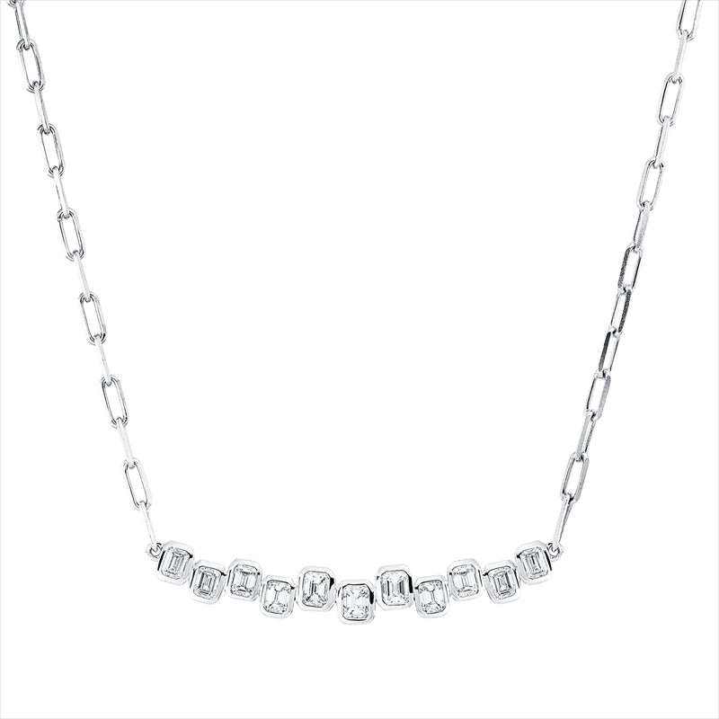 Collier 18 kt WG, mit ZÖ 40 cm + 43 cm, 11 Sm.schliff 1,20 ct, W-si