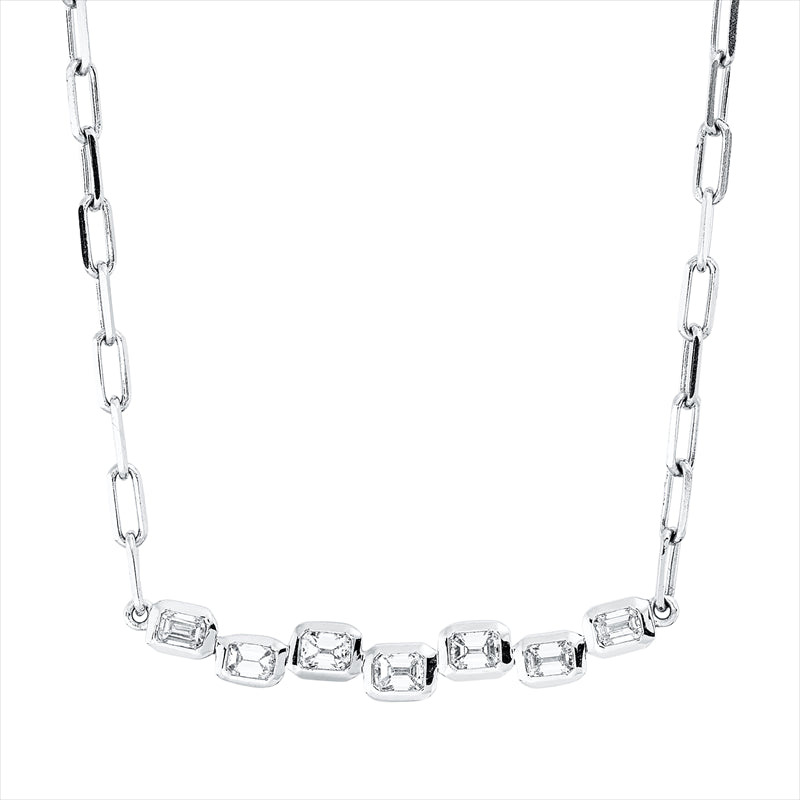 Collier 18 kt WG, mit ZÖ 40 cm + 43 cm, 7 Sm.schliff 0,90 ct, W-si