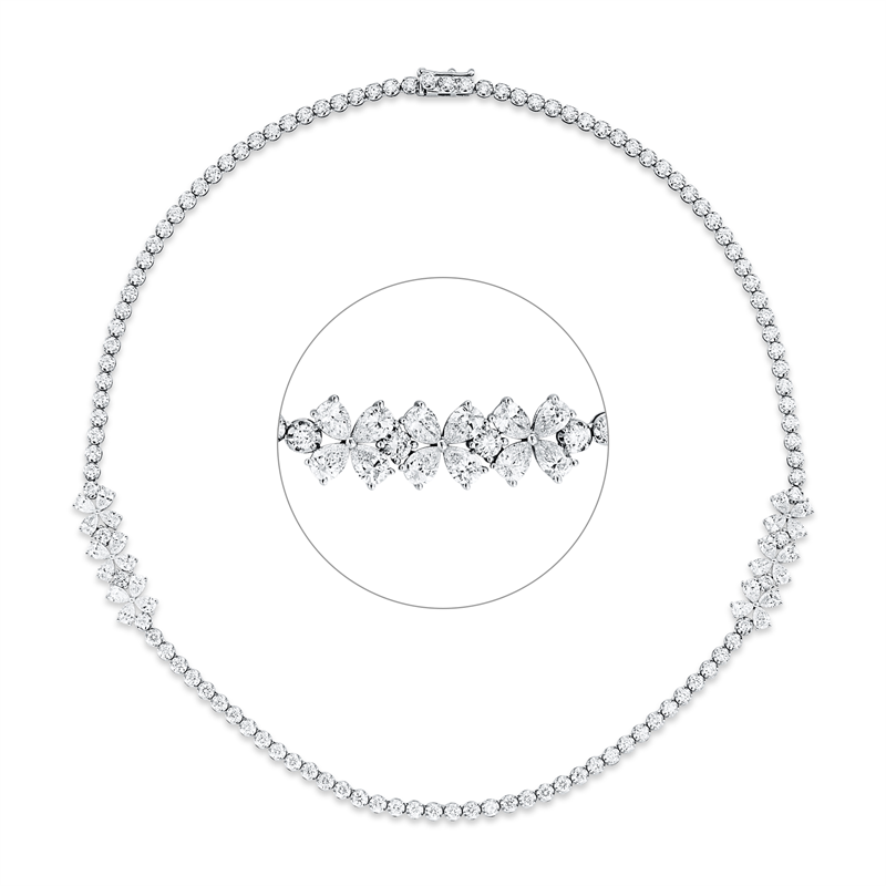 Collier 18 kt WG, 24 Tropfen 3,78 ct, TW-si, 111 Brill. 5,83 ct, TW-pi
