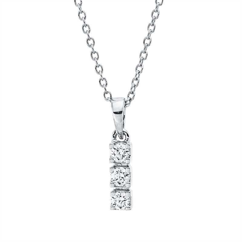 Collier 18 kt WG, mit ZÖ 42 cm, 3 Brill. 0,11 ct, TW-si