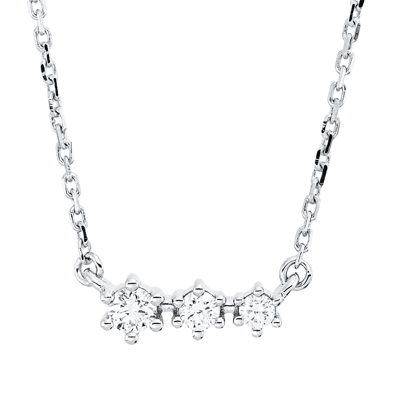 Collier 18 kt WG, mit ZÖ 42 cm, 3 Brill. 0,10 ct, TW-si