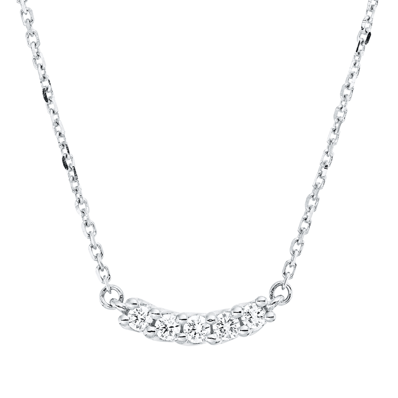 Collier 18 kt WG, mit ZÖ 42 cm, 5 Brill. 0,10 ct, TW-si