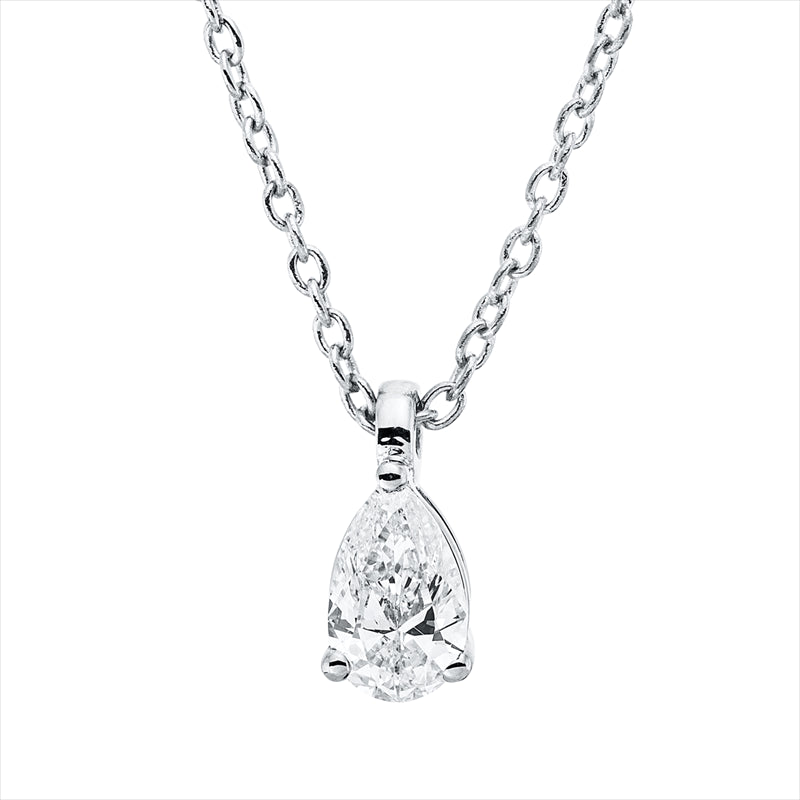 Collier 18 kt WG, mit ZÖ 42 cm, 1 Tropfen 0,19 ct, TW-si