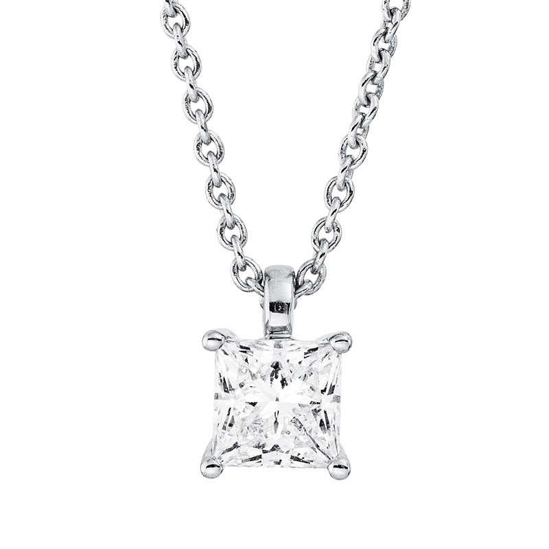 Collier 18 kt WG, GIA6521325959, ZÖ 42 cm, 1 Princ. 0,33 ct, D-vs2
