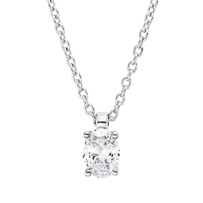 Collier 18 kt WG, mit ZÖ 42 cm, 1 Oval 0,20 ct, TW-si
