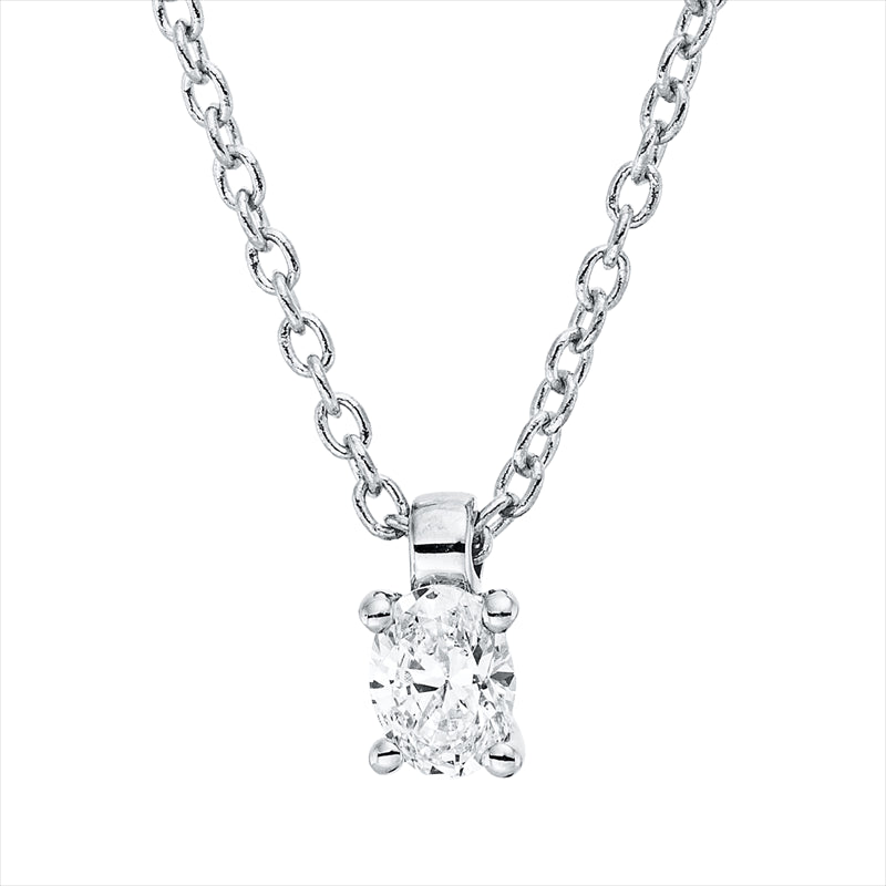 Collier 18 kt WG, mit ZÖ 42 cm, 1 Oval 0,09 ct, TW-si