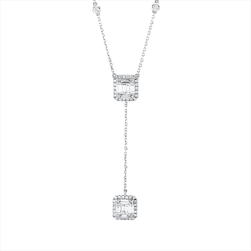 Collier 18 kt WG, 6 Brill. 0,11 ct, W-pi, 12 Bag. 0,61 ct, TW-vsi/si, 52 Brill. 0,20 ct, W-pi