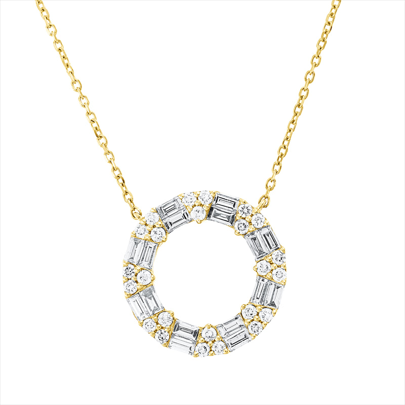 Collier 18 kt GG, mit ZÖ 41 cm, 16 Bag. 0,28 ct, TW-vsi, 24 Brill. 0,13 ct, TW-si