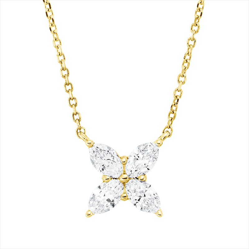 Collier 18 kt RG, mit ZÖ 41 cm, 4 Nav. 0,29 ct, TW-vsi