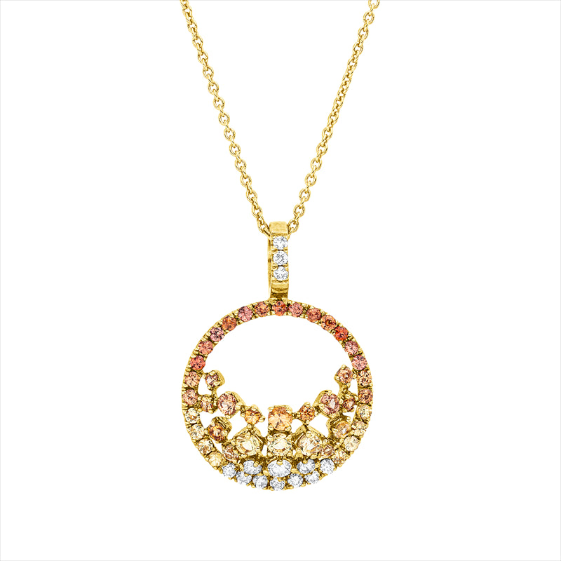 Collier 18 kt GG, 13 Brill. 0,22 ct, TW-vsi/si, 41 Saphire 0,91 ct multicolor