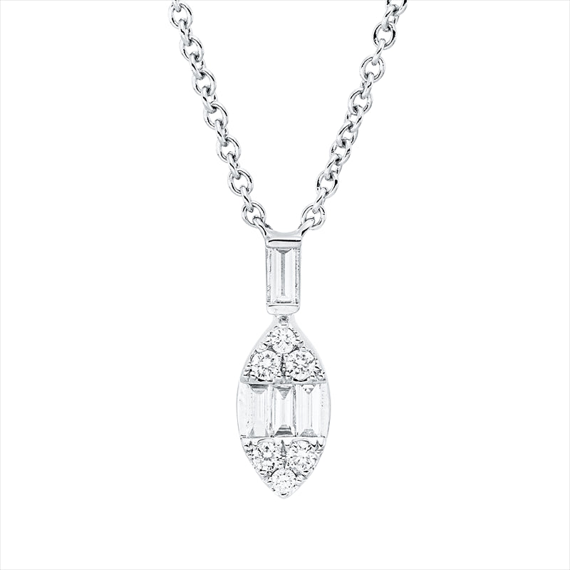 Collier 18 kt WG, mit ZÖ 40 cm + 42.5 cm, 4 Bag. 0,09 ct, TW-si, 6 Brill. 0,06 ct, TW-si