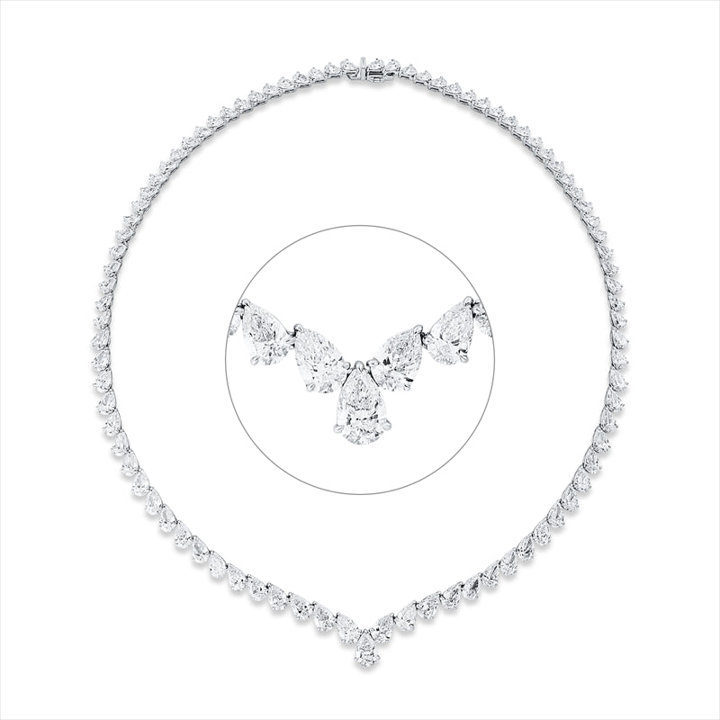 Collier 18 kt WG, GIA 9pcs, 78 Tropfen 20,39 ct, TW-vsi, 9 Tropfen 5,63 ct, TW/W-if/vvs/vs